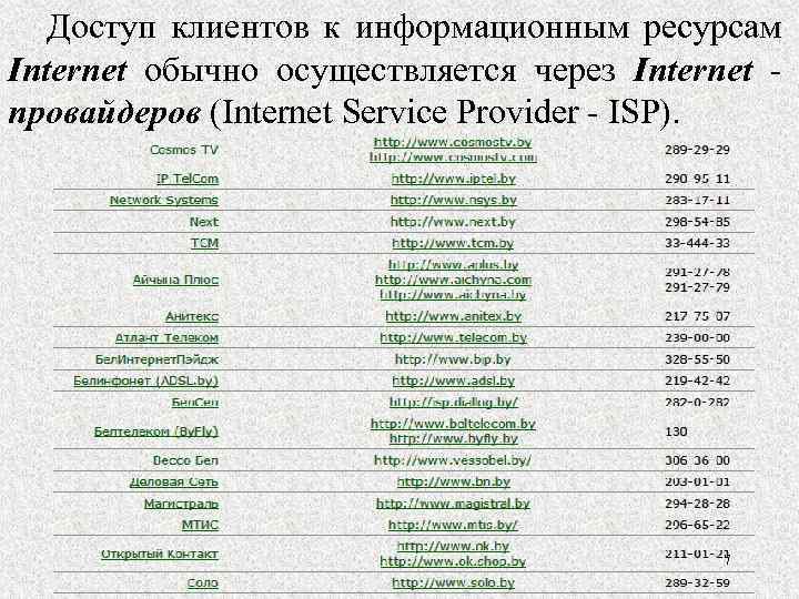 Доступ клиентов к информационным ресурсам Іnternet обычно осуществляется через Іnternet - провайдеров (Internet Service