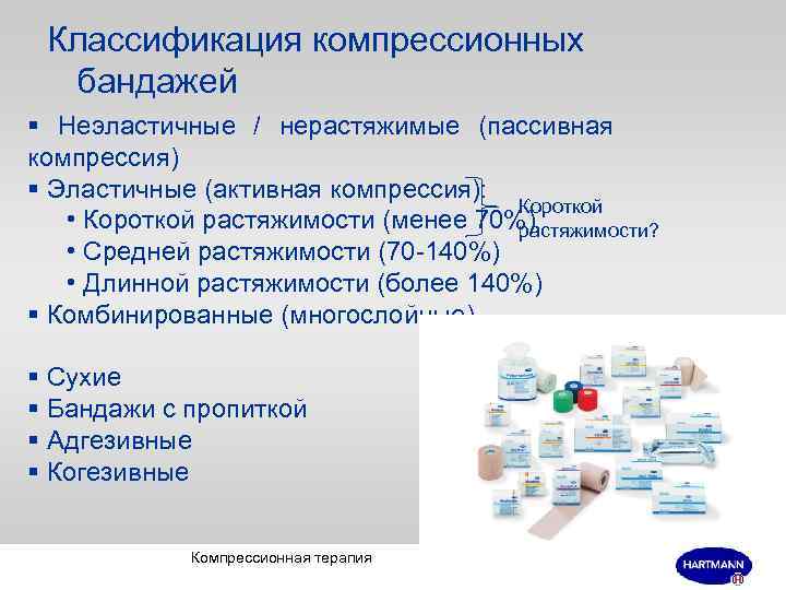 Классификация компрессионных бандажей § Неэластичные / нерастяжимые (пассивная компрессия) § Эластичные (активная компрессия): Короткой