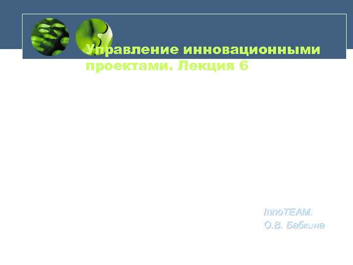 Управление инновационными проектами. Лекция 6 Inno. TEAM. О. В. Бабкина 