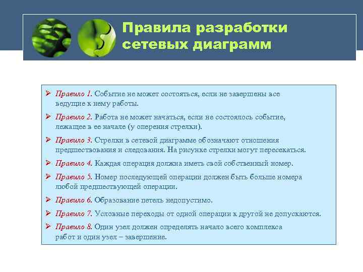 Правила разработки сетевых диаграмм Ø Правило 1. Событие не может состояться, если не завершены