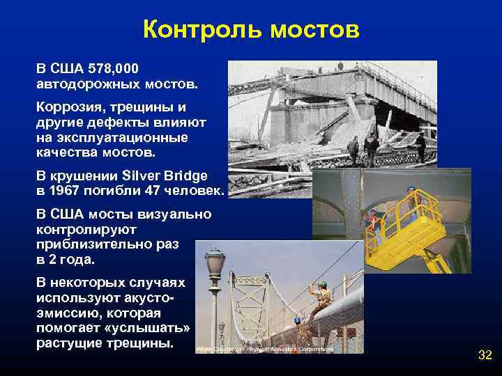 Контроль мостов В США 578, 000 автодорожных мостов. Коррозия, трещины и другие дефекты влияют