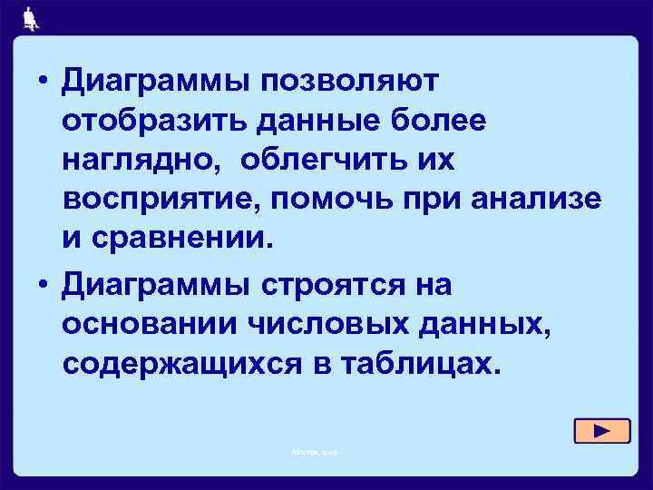  • Диаграммы позволяют отобразить данные более наглядно, облегчить их восприятие, помочь при анализе