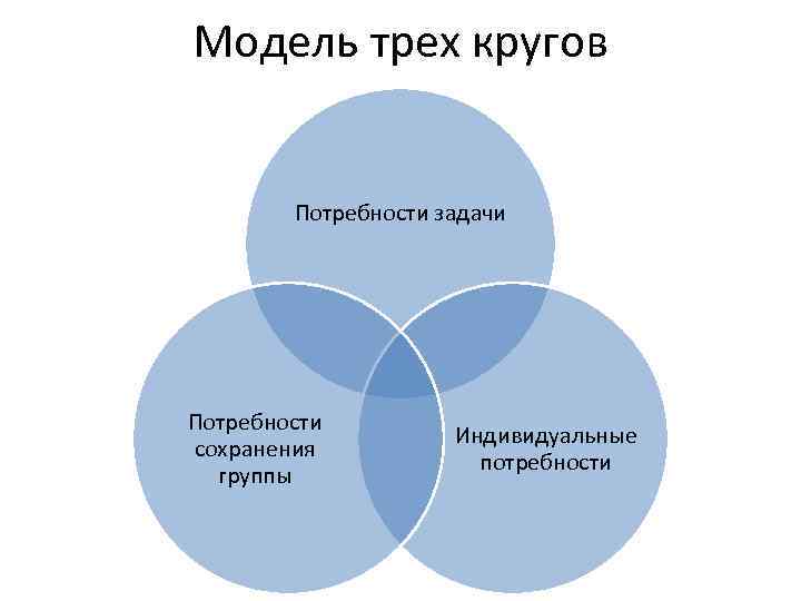 Модель трех кругов Потребности задачи Потребности сохранения группы Индивидуальные потребности 