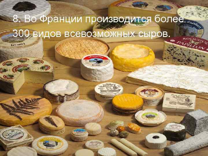 8. Во Франции производится более 300 видов всевозможных сыров. 