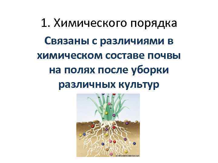 1. Химического порядка Связаны с различиями в химическом составе почвы на полях после уборки