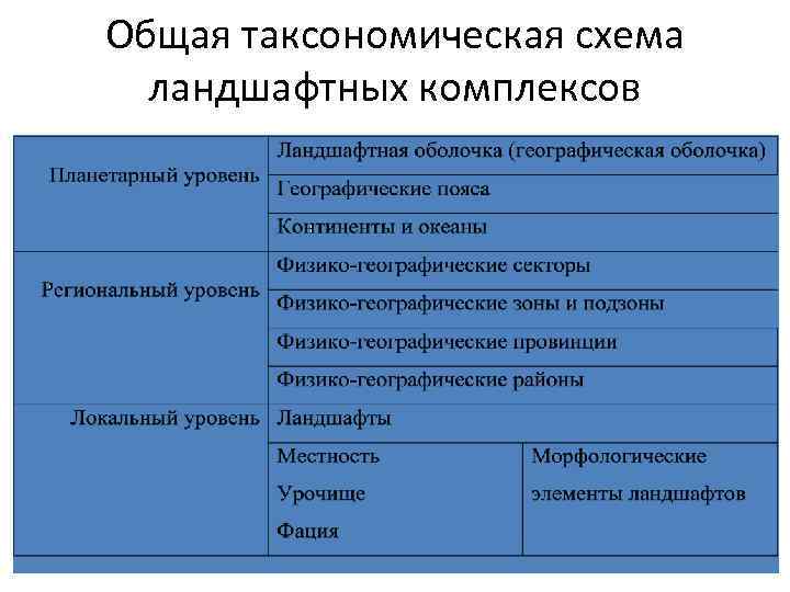 Таксономическая схема природных комплексов территорий