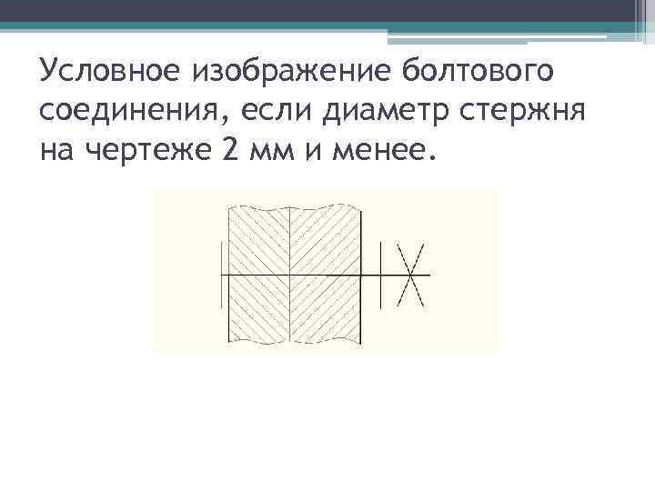 Условное изображение болтового соединения, если диаметр стержня на чертеже 2 мм и менее. 