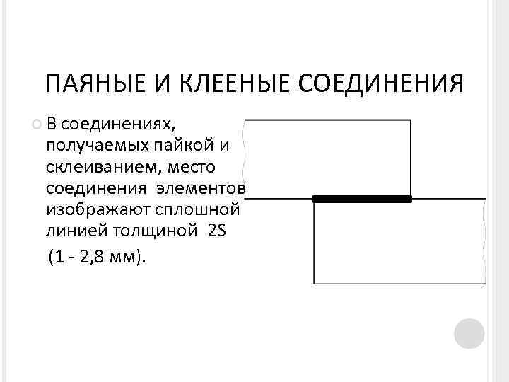 ПАЯНЫЕ И КЛЕЕНЫЕ СОЕДИНЕНИЯ В соединениях, получаемых пайкой и склеиванием, место соединения элементов изображают
