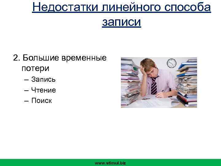 Недостатки линейного способа записи 2. Большие временные потери – Запись – Чтение – Поиск