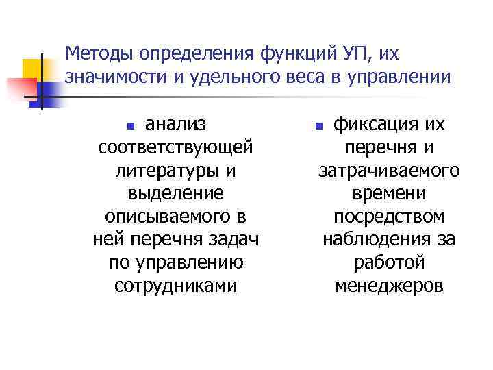 Методы определения функций УП, их значимости и удельного веса в управлении анализ соответствующей литературы