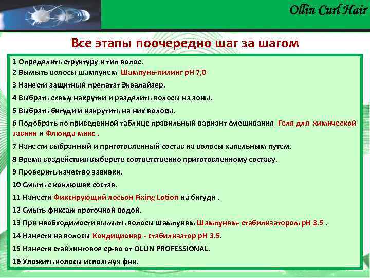 Ollin Сurl Hair Все этапы поочередно шаг за шагом 1 Определить структуру и тип