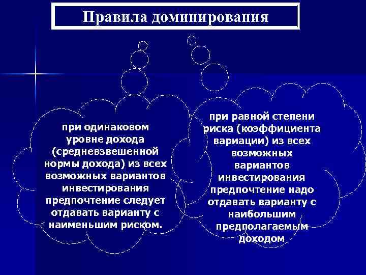Правила доминирования при одинаковом уровне дохода (средневзвешенной нормы дохода) из всех возможных вариантов инвестирования