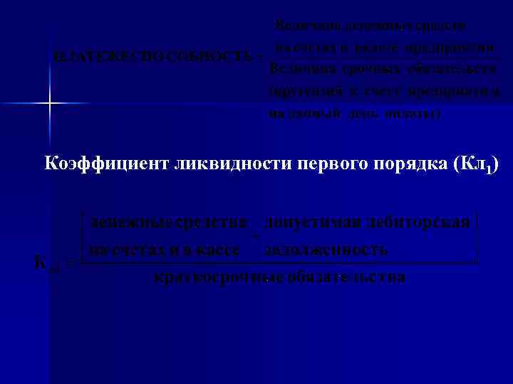 Коэффициент ликвидности первого порядка (Кл 1) 