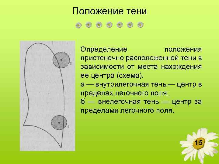 Положение тени Определение положения пристеночно расположенной тени в зависимости от места нахождения ее центра