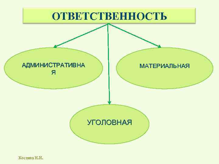 ОТВЕТСТВЕННОСТЬ АДМИНИСТРАТИВНА Я МАТЕРИАЛЬНАЯ УГОЛОВНАЯ Костина Н. И. 