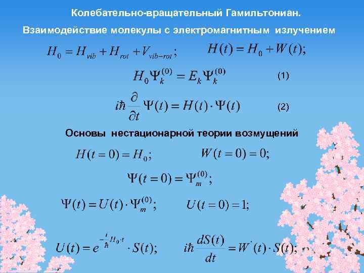 Колебательно-вращательный Гамильтониан. Взаимодействие молекулы с электромагнитным излучением (1) (2) Основы нестационарной теории возмущений 