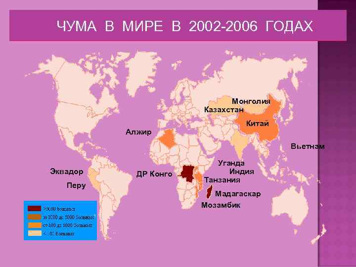 ЧУМА В МИРЕ В 2002 -2006 ГОДАХ Монголия Казахстан Алжир Китай Вьетнам Эквадор Перу