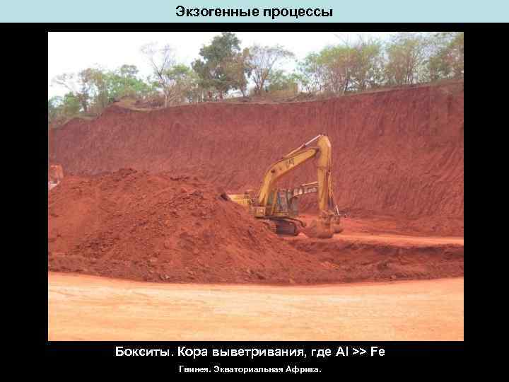 Экзогенные процессы Бокситы. Кора выветривания, где Al >> Fe Гвинея. Экваториальная Африка. 
