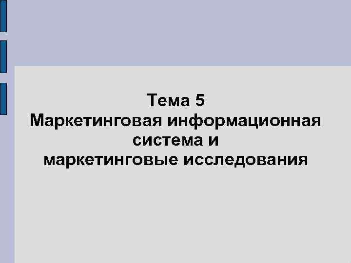 Тема 5 Маркетинговая информационная система и маркетинговые исследования 