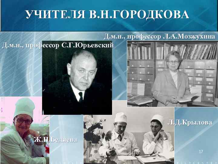 УЧИТЕЛЯ В. Н. ГОРОДКОВА Д. м. н. , профессор Л. А. Мозжухина Д. м.