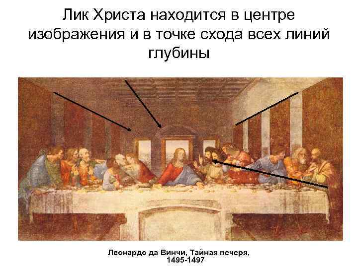 Лик Христа находится в центре изображения и в точке схода всех линий глубины Леонардо