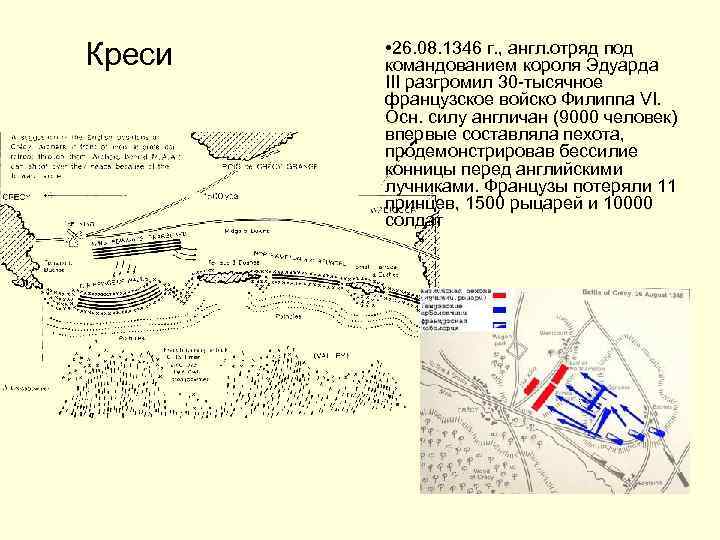 Креси • 26. 08. 1346 г. , англ. отряд под командованием короля Эдуарда III
