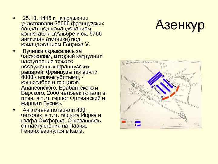 • • • 25. 10. 1415 г. в сражении участвовали 25000 французских солдат