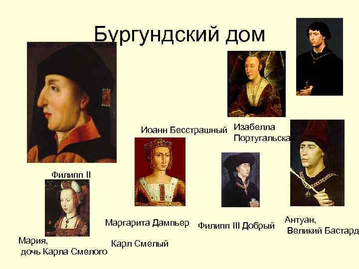 Бургундский дом Иоанн Бесстрашный Изабелла Португальская Филипп II Маргарита Дампьер Филипп III Добрый Мария,