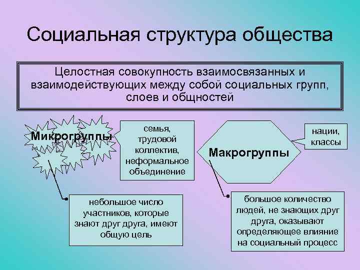 Социальная структура общества Целостная совокупность взаимосвязанных и взаимодействующих между собой социальных групп, слоев и