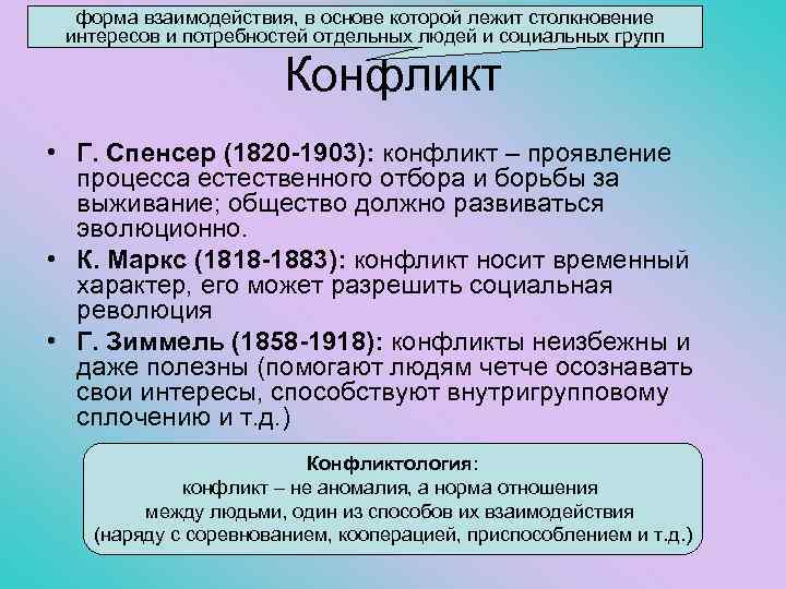 форма взаимодействия, в основе которой лежит столкновение интересов и потребностей отдельных людей и социальных