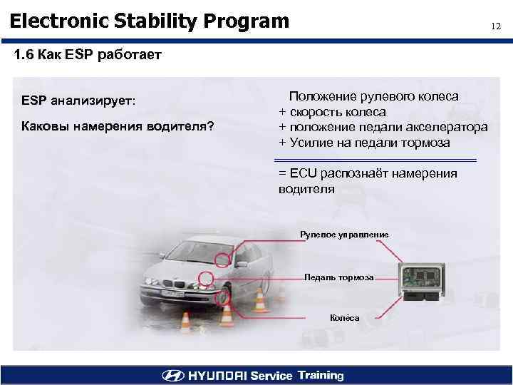 Electronic Stability Program 12 1. 6 Как ESP работает ESP анализирует: Каковы намерения водителя?