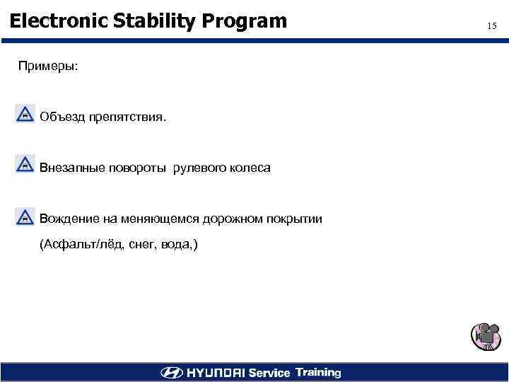 Electronic Stability Program Примеры: Объезд препятствия. Внезапные повороты рулевого колеса Вождение на меняющемся дорожном
