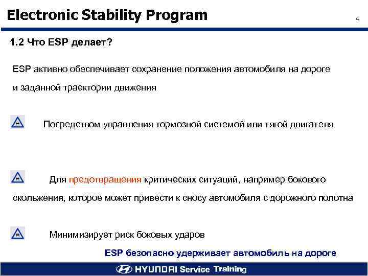 Electronic Stability Program 4 1. 2 Что ESP делает? ESP активно обеспечивает сохранение положения