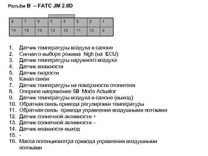 Разъём B – FATC JM 2. 0 D 8 7 6 5 4 3