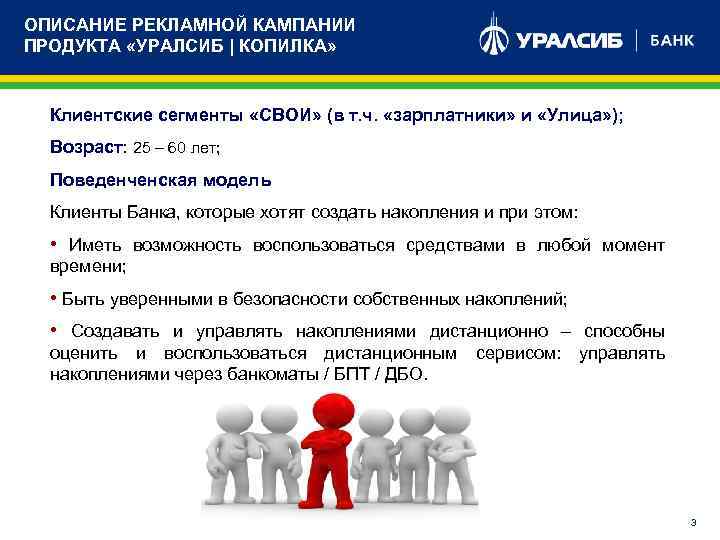 ОПИСАНИЕ РЕКЛАМНОЙ КАМПАНИИ ПРОДУКТА «УРАЛСИБ | КОПИЛКА» Клиентские сегменты «СВОИ» (в т. ч. «зарплатники»