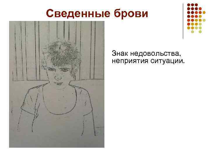 Сведенные брови Знак недовольства, неприятия ситуации. 