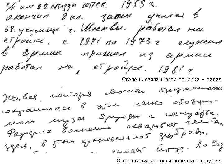 Степень связанности почерка – малая Степень связанности почерка – средняя 