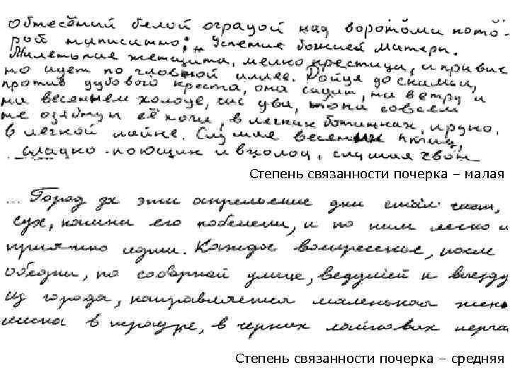 Степень связанности почерка – малая Степень связанности почерка – средняя 
