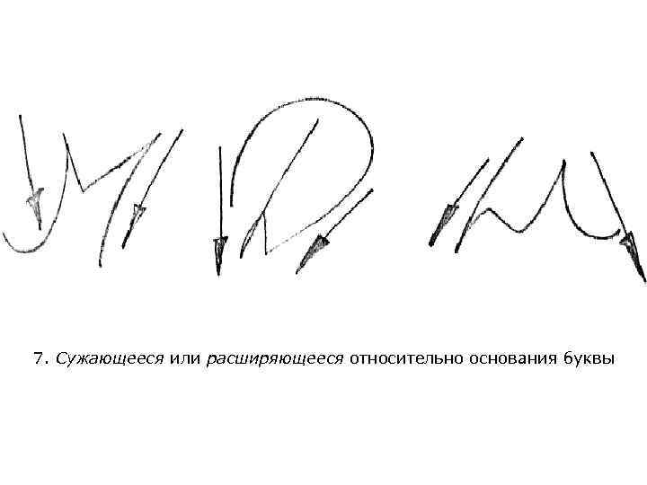 7. Сужающееся или расширяющееся относительно основания буквы 