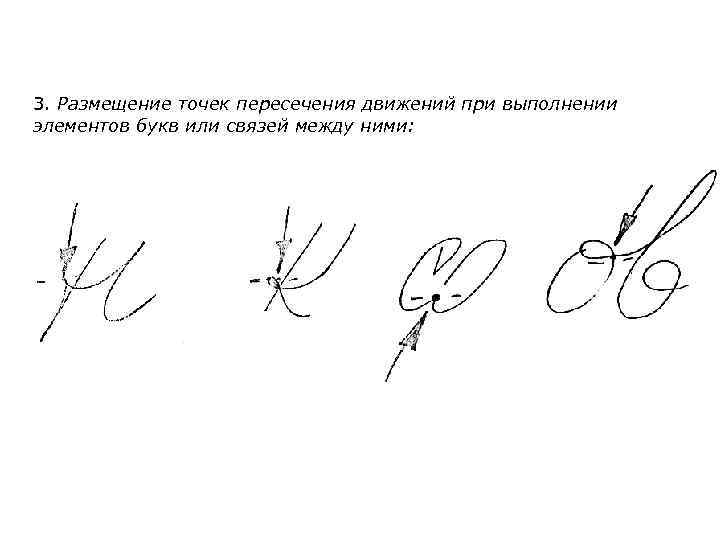 3. Размещение точек пересечения движений при выполнении элементов букв или связей между ними: 