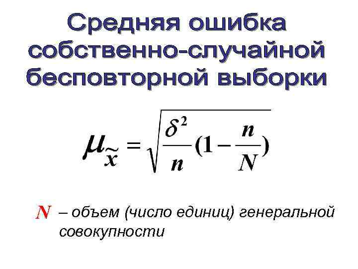 N – объем (число единиц) генеральной совокупности 