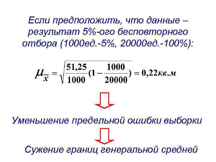 Если предположить, что данные – результат 5%-ого бесповторного отбора (1000 ед. -5%, 20000 ед.