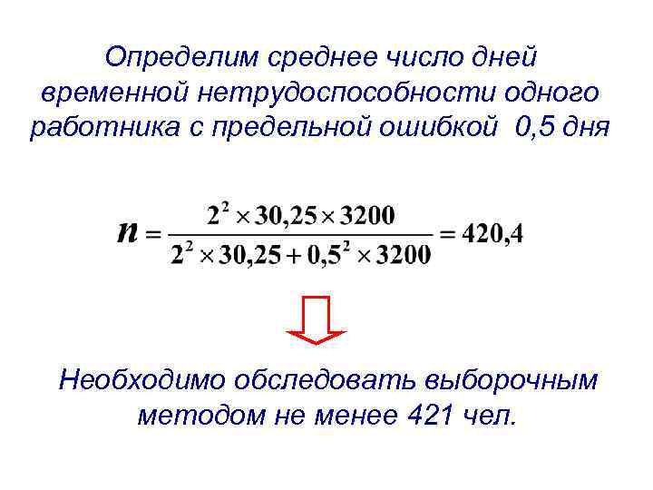 Определим среднее число дней временной нетрудоспособности одного работника с предельной ошибкой 0, 5 дня