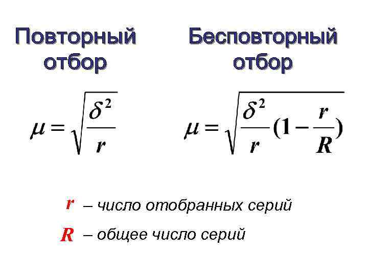 r R – число отобранных серий – общее число серий 