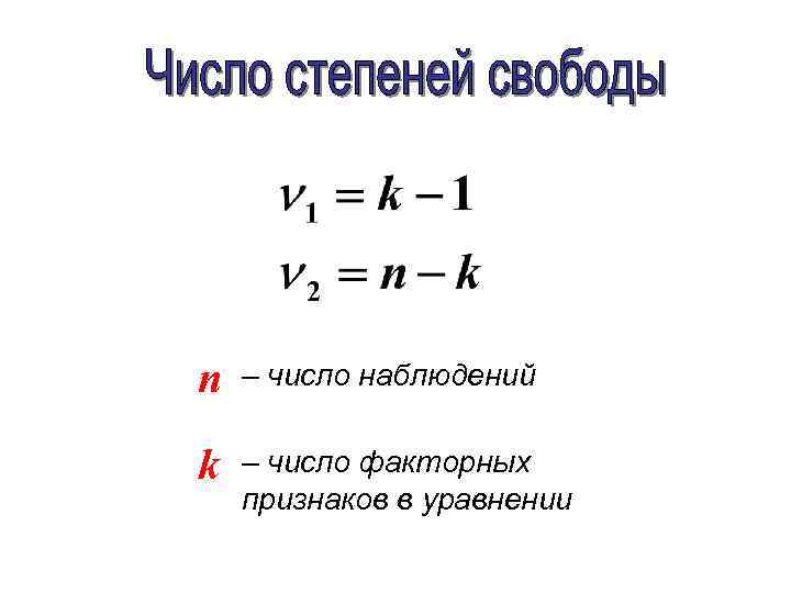 n – число наблюдений k – число факторных признаков в уравнении 