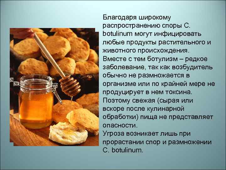 Благодаря широкому распространению споры C. botulinum могут инфицировать любые продукты растительного и животного происхождения.