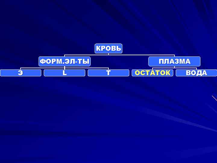 КРОВЬ ФОРМ. ЭЛ-ТЫ Э L ПЛАЗМА Т ОСТАТОК ВОДА 