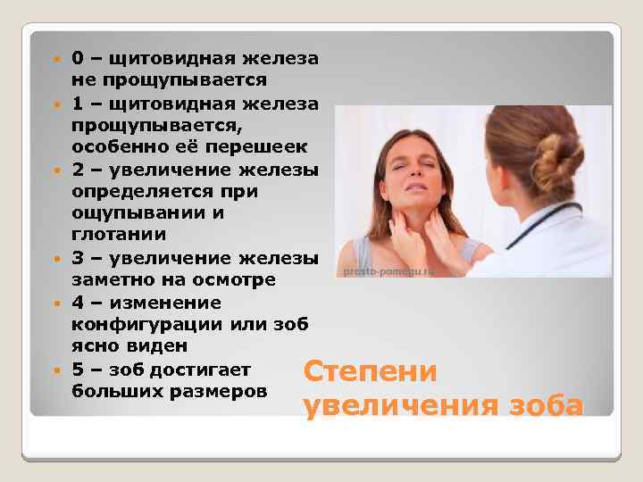  0 – щитовидная железа не прощупывается 1 – щитовидная железа прощупывается, особенно её