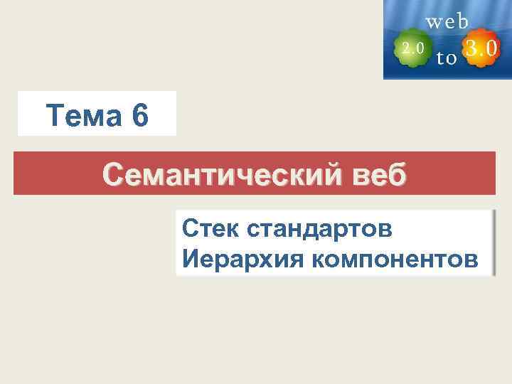 Тема 6 Семантический веб Стек стандартов Иерархия компонентов 