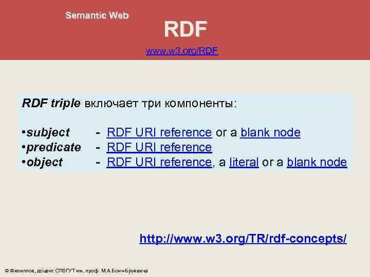 Semantic Web Что такое RDF? RDF www. w 3. org/RDF triple включает три компоненты: